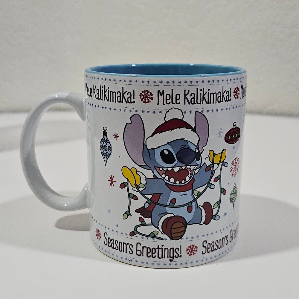 Disney Stitch Holiday Mug - Blue and White Christmas Cup
